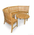 Teak Curved Bench Pair and Coffee Table Set - Estate Collection