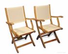 Teak Folding  Providence Chair with Cream Batyline Sling Fabric PAIR