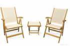 Teak Recliner Cream Pair with Cream Footstool End Table