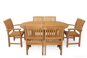 Teak Patio Dining Set for 6 - Oval Table & 6 Chairs