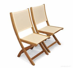 Teak Folding Providence Chair no arms Cream Batyline Sling Fabric