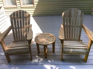 Teak Adirondack Pair with End Table Customer Photo | Goldenteak