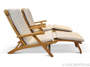 Teak Steamer Chair Chaise Lounge and Cushion Set - PAIR, Bermuda Collection