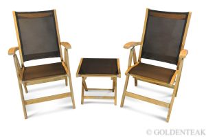 Teak Recliner Chair Set Black Sling