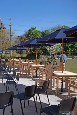 Teak Bistro Table, Millbrook Chairs cust photo - Goldenteak S Senior Center