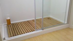 Teak Bath Mat in Shower in CA - customer photo