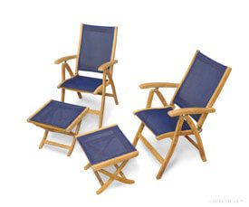 Teak Recliner and Footstool Pair - Navy