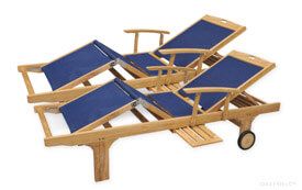 Teak Lounger Sling Navy Pair