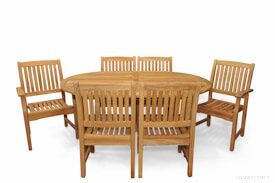 Teak Patio Dining Set for 6 - Oval Table & 6 Chairs