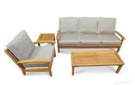 Teak Deep Seating Conversation Set with Sofa, Club Chair and Mission Coffee Table and End Table