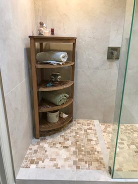 Teak  Corner Shower Shelf  Customer Photo