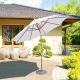 9 Ft Umbrella, Teak , Autotilt , Crank Lift, Sunbrella Canopy