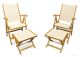 Teak Recliner Cream and Cream Footstool End Table-PAIR